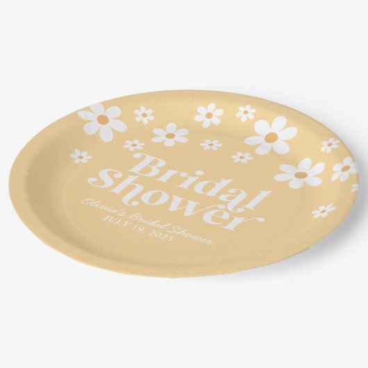Boho Daisy Gelbe Brautparty Paper Teller (Schrägansicht)