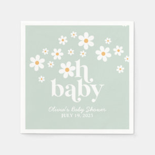 Boho Daisy green Baby Shower Napkins Serviette
