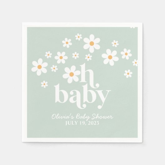 Boho Daisy green Baby Shower Napkins Serviette (Vorderseite)