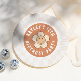 Boho Daisy Groovy Retro Girl Birthday Party Pappteller