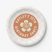 Boho Daisy Groovy Retro Girl Birthday Party Pappteller (Vorderseite)