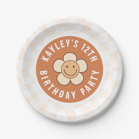 Boho Daisy Groovy Retro Girl Birthday Party Pappteller (Vorderseite)