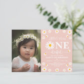 Boho Daisy Little Miss ONEderful Foto Geburtstag Einladung (Stehend Vorderseite)