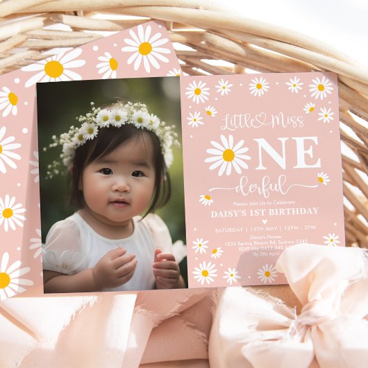Boho Daisy Little Miss ONEderful Foto Geburtstag Einladung