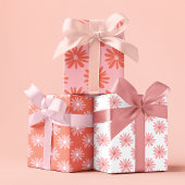 BOHO Daisy Pattern Salmon Pink Floral Geschenkpapier Set