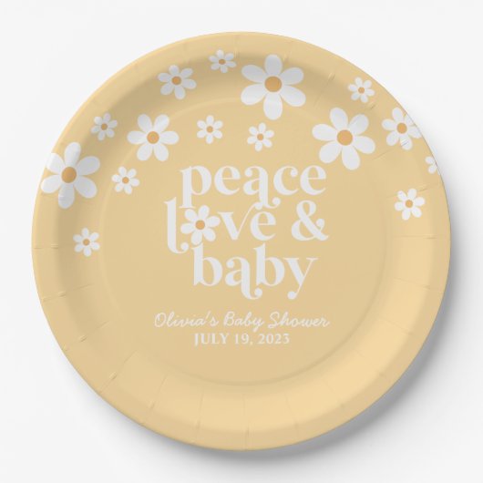 Boho Daisy Peace Liebe baby gelb Pappteller (Vorderseite)