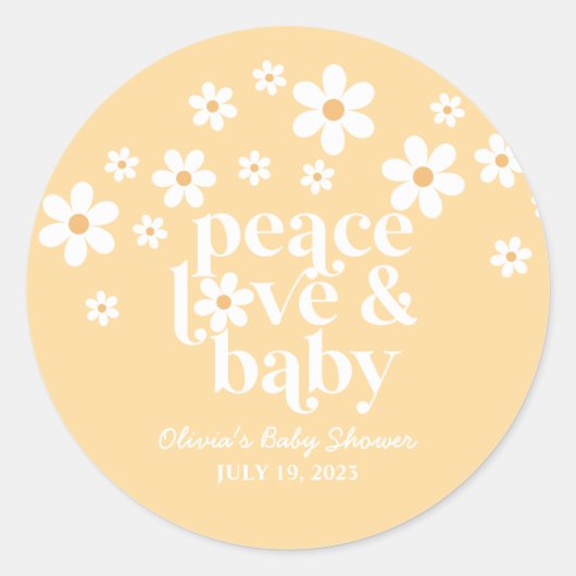 Boho Daisy Peace Liebe baby gelb Runder Aufkleber (Vorderseite)