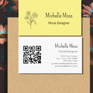Boho Daisy QR-Code Yellow Floral Designer Visitenkarte