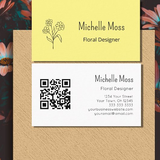 Boho Daisy QR-Code Yellow Floral Designer Visitenkarte