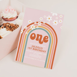 Boho Daisy Regenbogen zum ersten Geburtstag Einladung