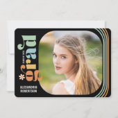 Boho Daisy Retro Text Foto Graduation Party Einladung (Vorderseite)