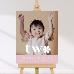 Boho Daisy Second Birthday Foto Begrüßungszeichen Poster