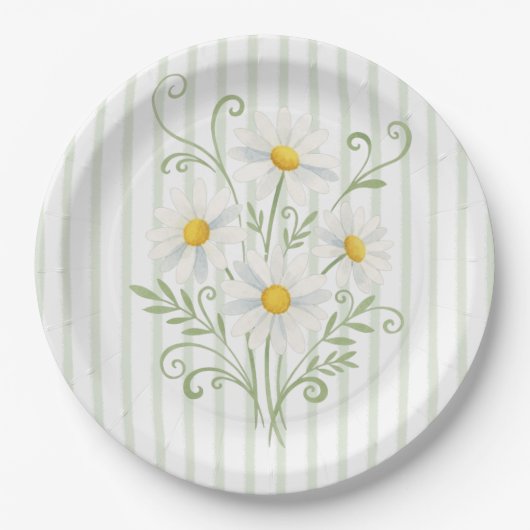Boho Daisy Silly Goose Sage Green Baby Shower Pappteller (Vorderseite)