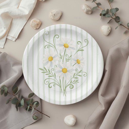 Boho Daisy Silly Goose Sage Green Baby Shower Pappteller