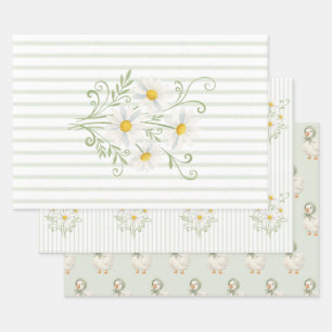 Boho Daisy Silly Goose Salbeigrüne Babyparty Geschenkpapier Set