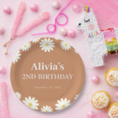 Boho Daisy Two Floral Brown Bohemisch 2. Geburtsta Pappteller (Party)