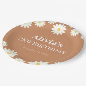 Boho Daisy Two Floral Brown Bohemisch 2. Geburtsta Pappteller (Schrägansicht)