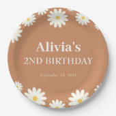Boho Daisy Two Floral Brown Bohemisch 2. Geburtsta Pappteller (Vorderseite)