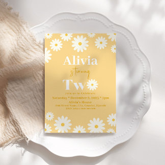 Boho Daisy Two Floral Golden Bohemisch 2. Geburtst Einladung