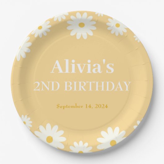 Boho Daisy Two Floral Golden Bohemisch 2. Geburtst Pappteller (Vorderseite)