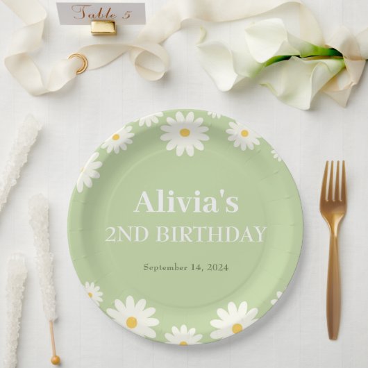 Boho Daisy Two Floral Green Bohemisch 2. Geburtsta Pappteller (Hochzeit)