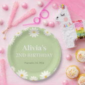 Boho Daisy Two Floral Green Bohemisch 2. Geburtsta Pappteller (Party)