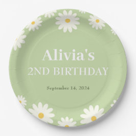 Boho Daisy Two Floral Green Bohemisch 2. Geburtsta Pappteller