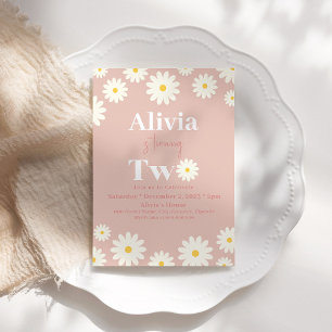 Boho Daisy Two Floral Pink Bohemisch 2. Geburtstag Einladung