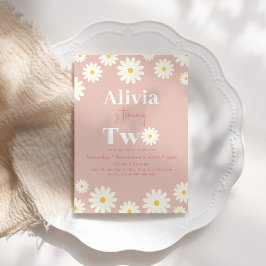 Boho Daisy Two Floral Pink Bohemisch 2. Geburtstag Einladung