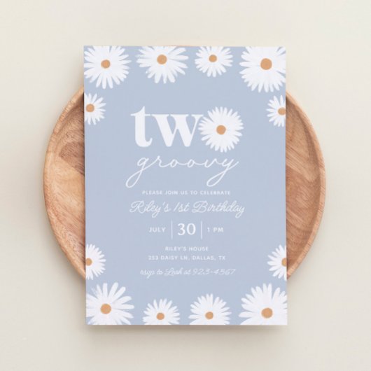 Boho Daisy Two Groovy 2. Geburtstag Party Einladung