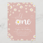 Boho Daisy Wild One Daisy Birthday Einladung (Vorne/Hinten)