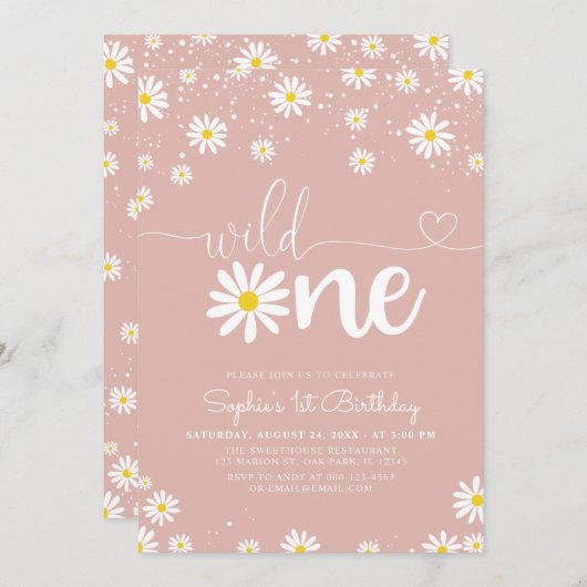 Boho Daisy Wild One Daisy Birthday Einladung (Vorne/Hinten)