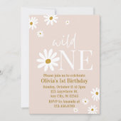 Boho Daisy Wild One Erster Geburtstag Einladung (Vorderseite)