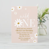 Boho Daisy Wild One Erster Geburtstag Einladung (Stehend Vorderseite)