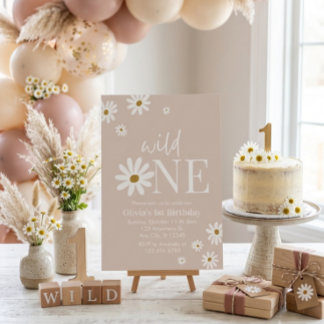 Boho Daisy Wild One Erster Geburtstag Einladung