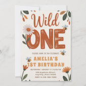 Boho Daisy Wild One Erster Geburtstag Foto Einladung (Vorderseite)