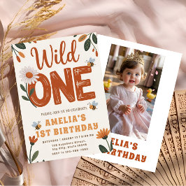 Boho Daisy Wild One Erster Geburtstag Foto  Einladung