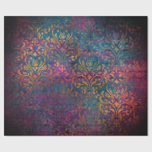 Boho Damask lila Goldgold Geschenkpapier (Flach)