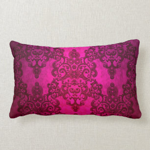 Boho-Damask tief leuchtendes Rosa im viktorianisch Lendenkissen