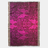 Boho Damask Tiefglühender rosa Viktorianischer Sti Decke (Vorderseite Vertikal)