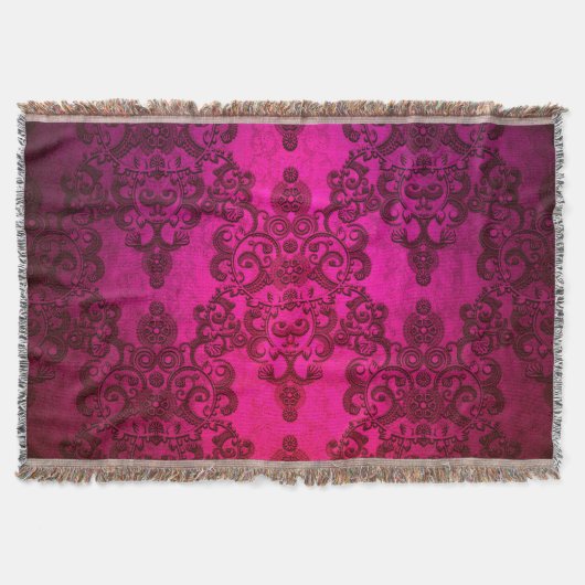 Boho Damask Tiefglühender rosa Viktorianischer Sti Decke (Vorderseite)