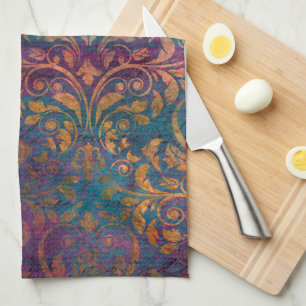Boho Damast elegantes Lila Blau Gold  Geschirrtuch