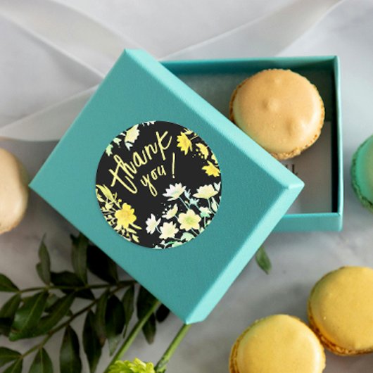 Boho danke Spring Green Yellow Black Floral Runder Aufkleber