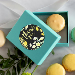 Boho Dankeschön Frühlingsgrün Gelb Schwarz Floral Runder Aufkleber