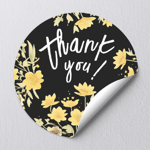 Boho Dankeschön Herbst Gelb Schwarz Floral Runder Aufkleber