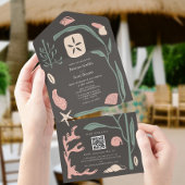 Boho Dark Beach Seashell Wedding QR UAWG All In One Einladung