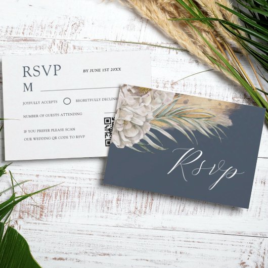 Boho Dark Blue Watercolor Floral RSVP