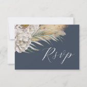 Boho Dark Blue Watercolor Floral RSVP (Vorderseite)
