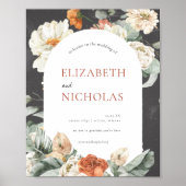 Boho Dark Floral Greenery | Begrüßungszeichen Poster (Vorne)