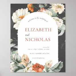 Boho Dark Floral Greenery | Begrüßungszeichen Poster